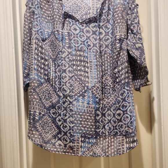 Fred David coastal bohemian print top 3/4 sleeve - Picture 3 of 11